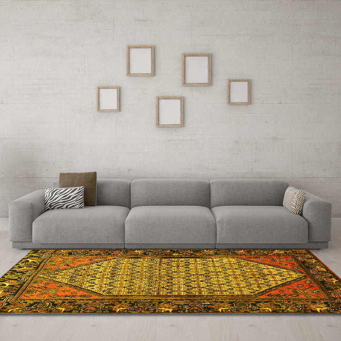 Machine Washable Persian Yellow Traditional Rug in a Living Room, wshtr425yw