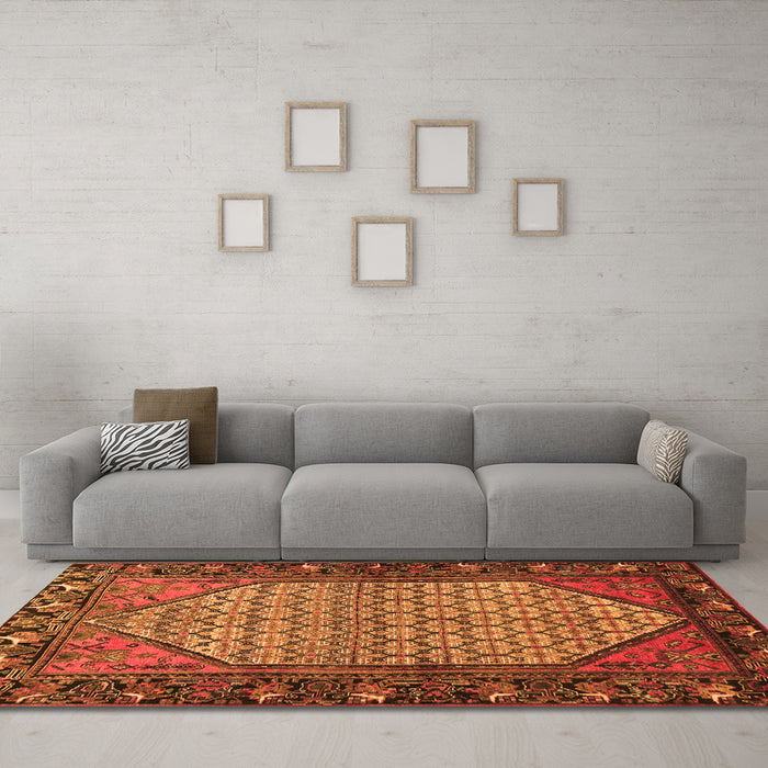 Machine Washable Persian Orange Traditional Area Rugs in a Living Room, wshtr425org