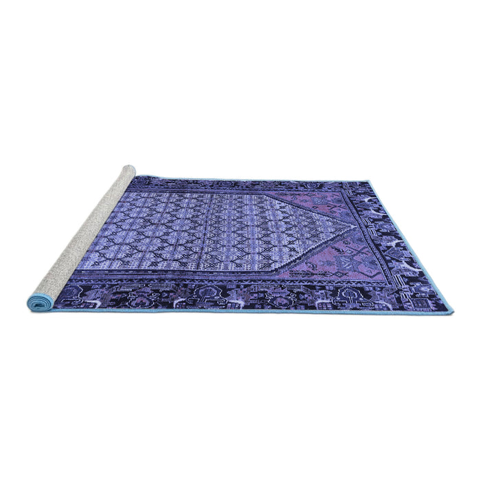 Sideview of Machine Washable Persian Blue Traditional Rug, wshtr425blu
