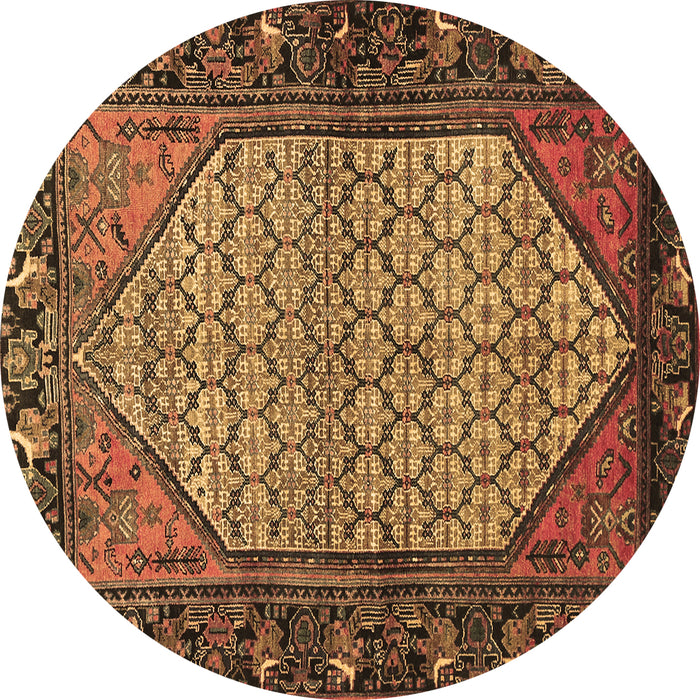 Round Machine Washable Persian Brown Traditional Rug, wshtr425brn
