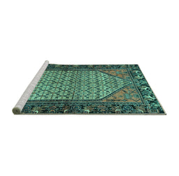 Sideview of Machine Washable Persian Turquoise Traditional Area Rugs, wshtr425turq