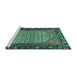 Sideview of Machine Washable Persian Turquoise Traditional Area Rugs, wshtr425turq