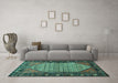 Machine Washable Persian Turquoise Traditional Area Rugs in a Living Room,, wshtr425turq