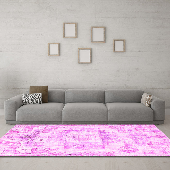 Machine Washable Persian Pink Traditional Rug in a Living Room, wshtr4260pnk