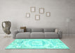 Machine Washable Persian Turquoise Traditional Area Rugs in a Living Room,, wshtr4260turq