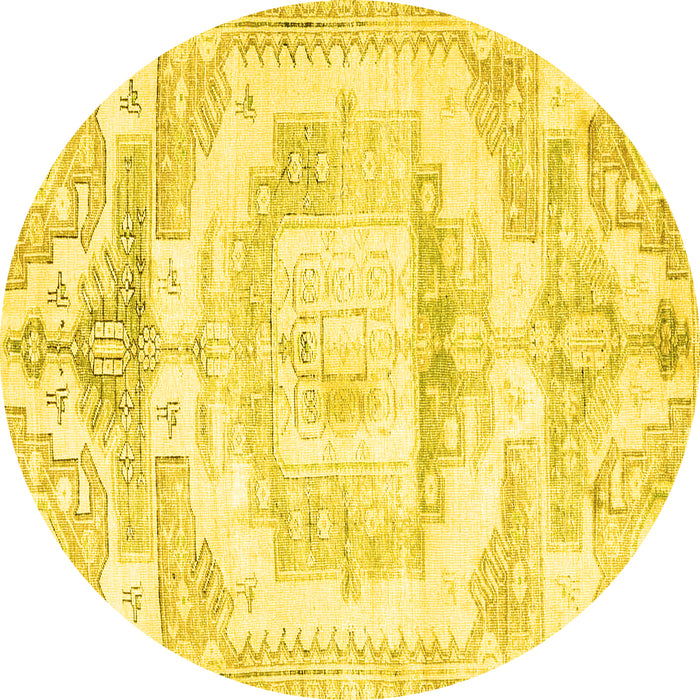 Round Machine Washable Persian Yellow Traditional Rug, wshtr4260yw