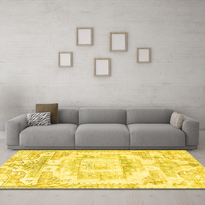 Machine Washable Persian Yellow Traditional Rug in a Living Room, wshtr4260yw