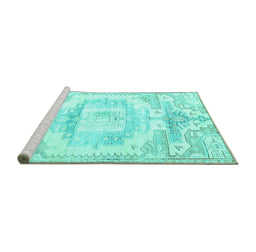 Sideview of Machine Washable Persian Turquoise Traditional Area Rugs, wshtr4260turq