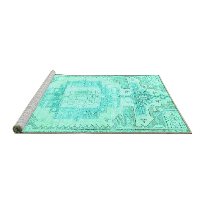 Sideview of Machine Washable Persian Turquoise Traditional Area Rugs, wshtr4260turq