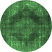 Round Machine Washable Persian Emerald Green Bohemian Area Rugs, wshtr4261emgrn