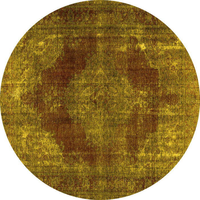 Round Machine Washable Persian Yellow Bohemian Rug, wshtr4261yw