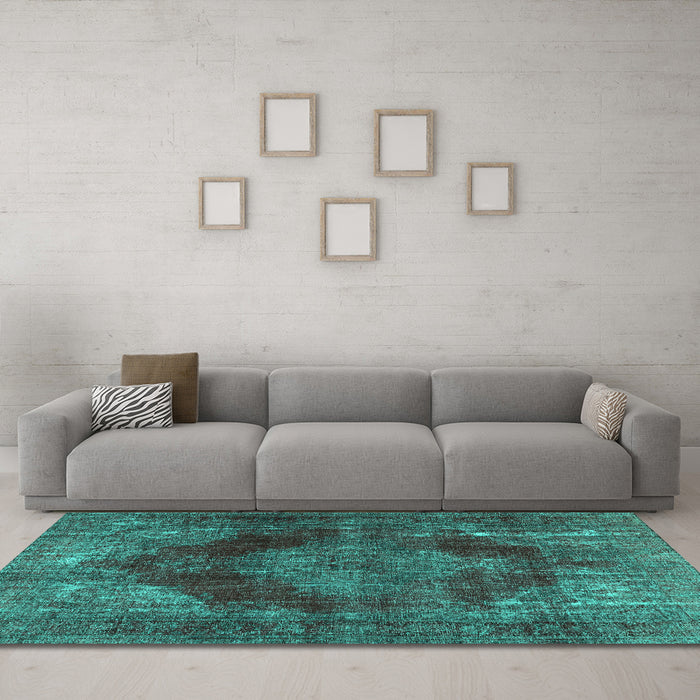 Machine Washable Persian Turquoise Bohemian Area Rugs in a Living Room,, wshtr4261turq