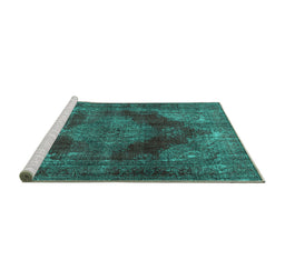 Sideview of Machine Washable Persian Turquoise Bohemian Area Rugs, wshtr4261turq
