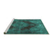 Sideview of Machine Washable Persian Turquoise Bohemian Area Rugs, wshtr4261turq