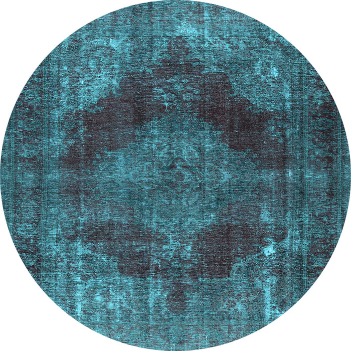 Round Machine Washable Persian Light Blue Bohemian Rug, wshtr4261lblu