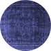 Round Machine Washable Persian Blue Traditional Rug, wshtr4262blu