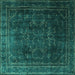 Square Machine Washable Persian Turquoise Traditional Area Rugs, wshtr4262turq