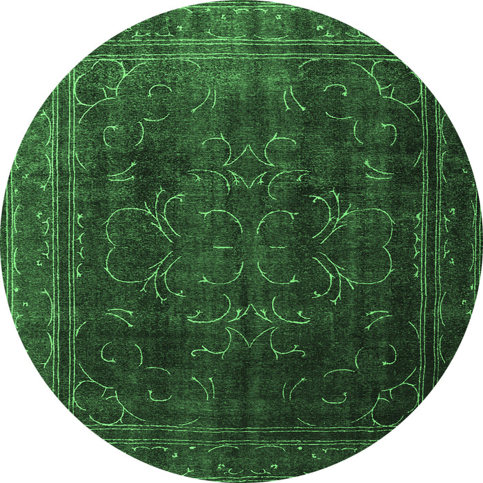 Round Machine Washable Persian Emerald Green Traditional Area Rugs, wshtr4262emgrn