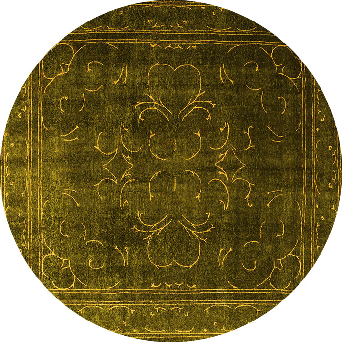 Round Persian Yellow Traditional Rug, tr4262yw