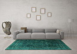 Machine Washable Persian Turquoise Traditional Area Rugs in a Living Room,, wshtr4262turq