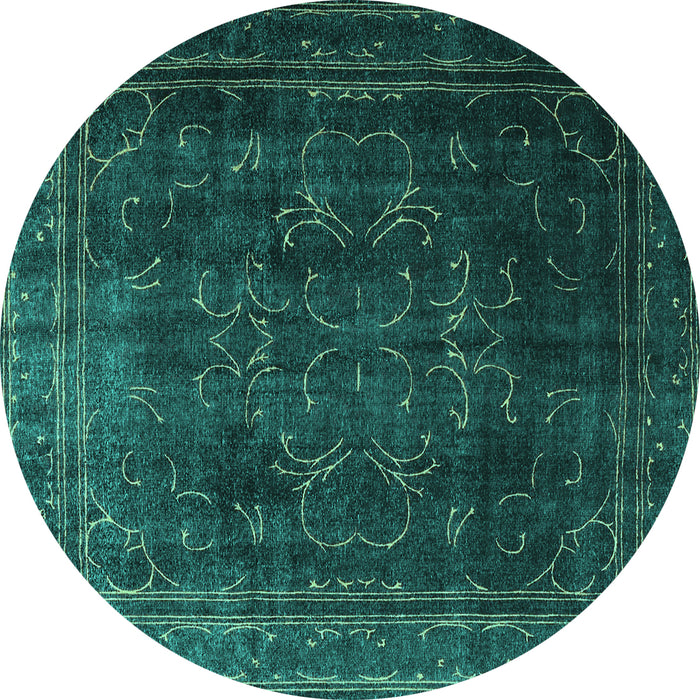 Round Machine Washable Persian Turquoise Traditional Area Rugs, wshtr4262turq