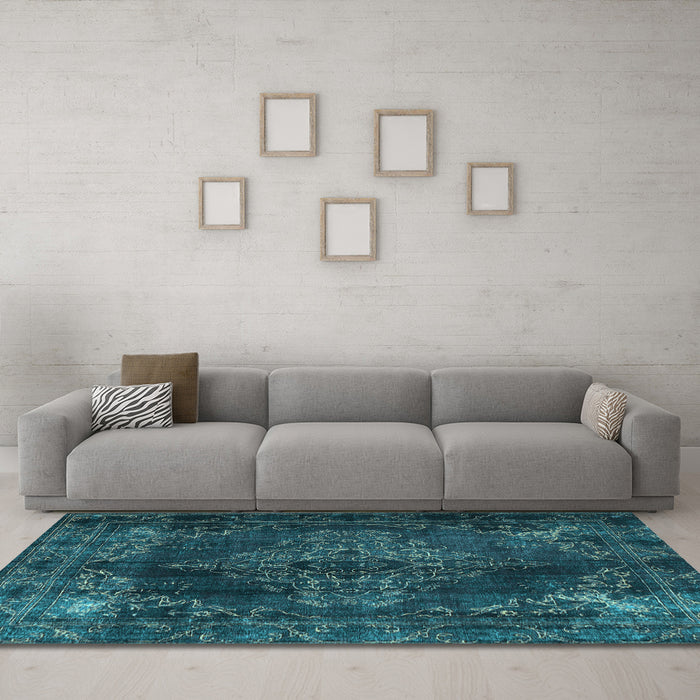 Machine Washable Persian Light Blue Traditional Rug in a Living Room, wshtr4263lblu
