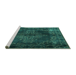 Sideview of Machine Washable Persian Turquoise Traditional Area Rugs, wshtr4263turq