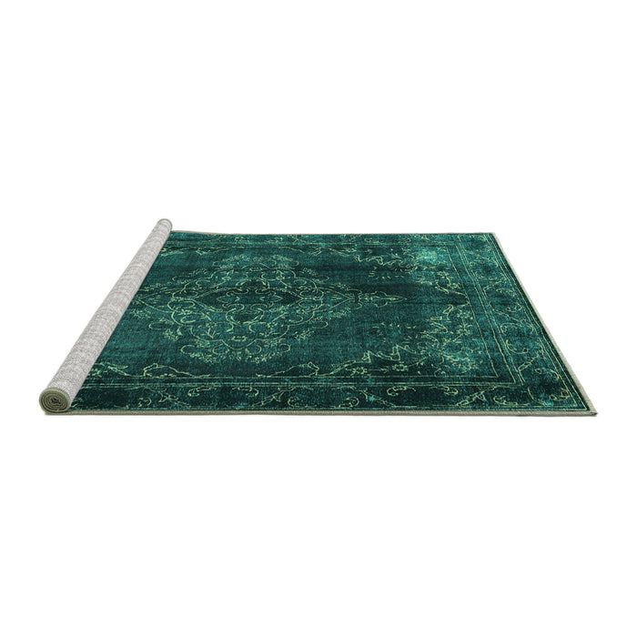 Sideview of Machine Washable Persian Turquoise Traditional Area Rugs, wshtr4263turq