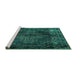 Sideview of Machine Washable Persian Turquoise Traditional Area Rugs, wshtr4263turq