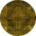 Round Machine Washable Persian Yellow Traditional Rug, wshtr4263yw