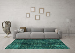 Machine Washable Persian Turquoise Traditional Area Rugs in a Living Room,, wshtr4263turq