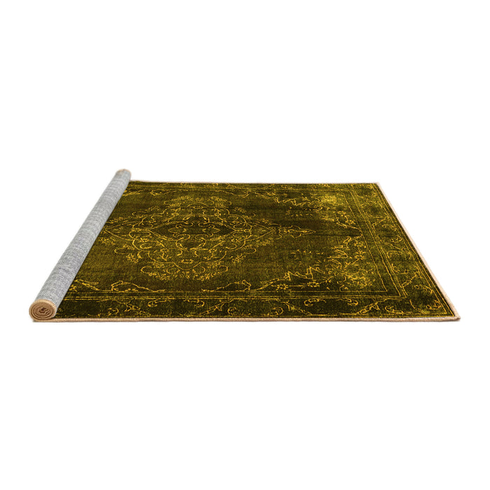 Sideview of Machine Washable Persian Yellow Traditional Rug, wshtr4263yw