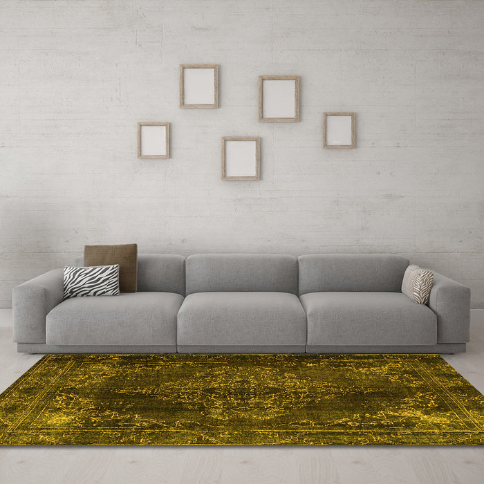 Machine Washable Persian Yellow Traditional Rug in a Living Room, wshtr4263yw