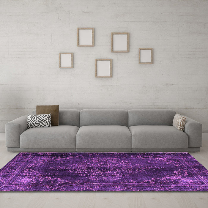 Machine Washable Persian Purple Traditional Area Rugs in a Living Room, wshtr4263pur