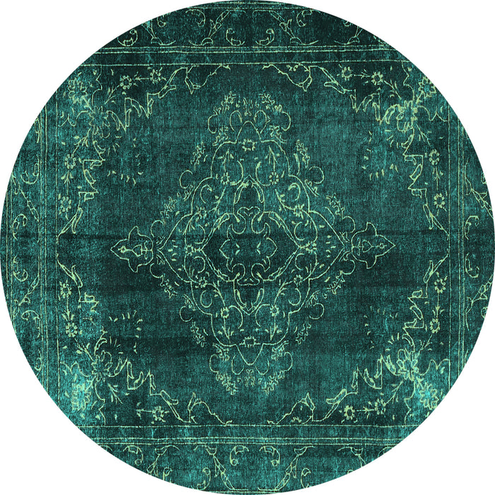 Round Machine Washable Persian Turquoise Traditional Area Rugs, wshtr4263turq