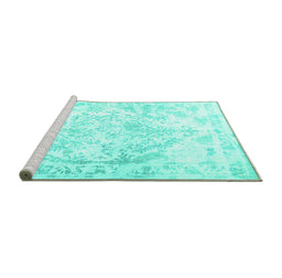 Sideview of Machine Washable Persian Turquoise Traditional Area Rugs, wshtr4264turq