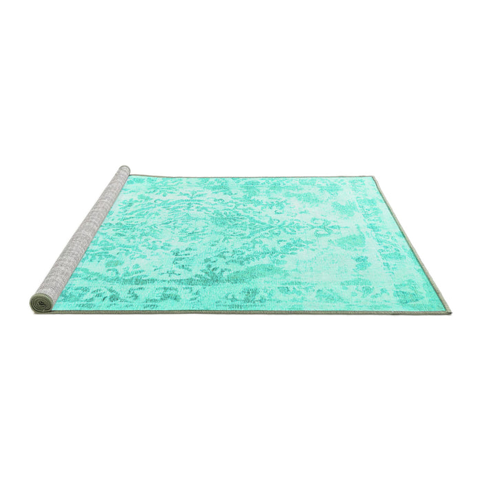 Sideview of Machine Washable Persian Turquoise Traditional Area Rugs, wshtr4264turq