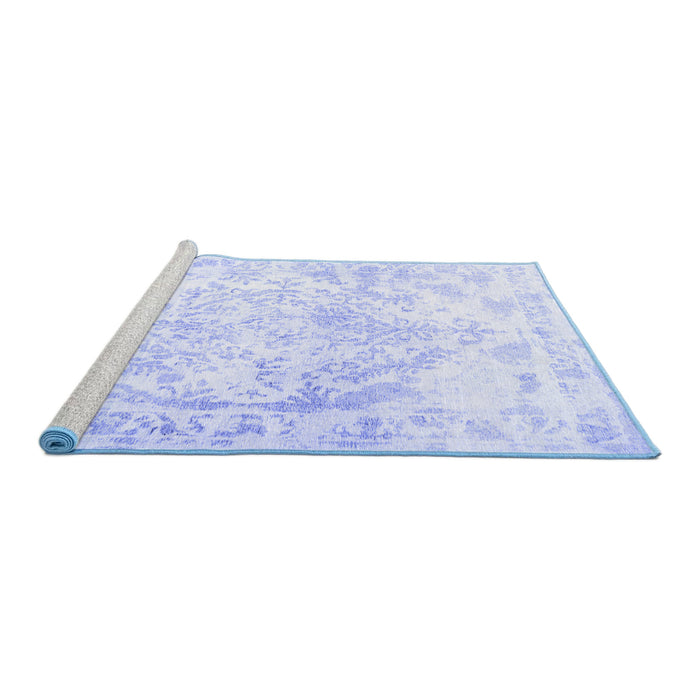 Sideview of Machine Washable Persian Blue Traditional Rug, wshtr4264blu