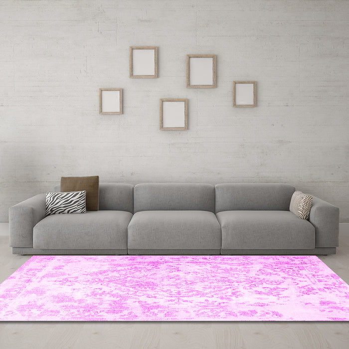 Machine Washable Persian Pink Traditional Rug in a Living Room, wshtr4264pnk