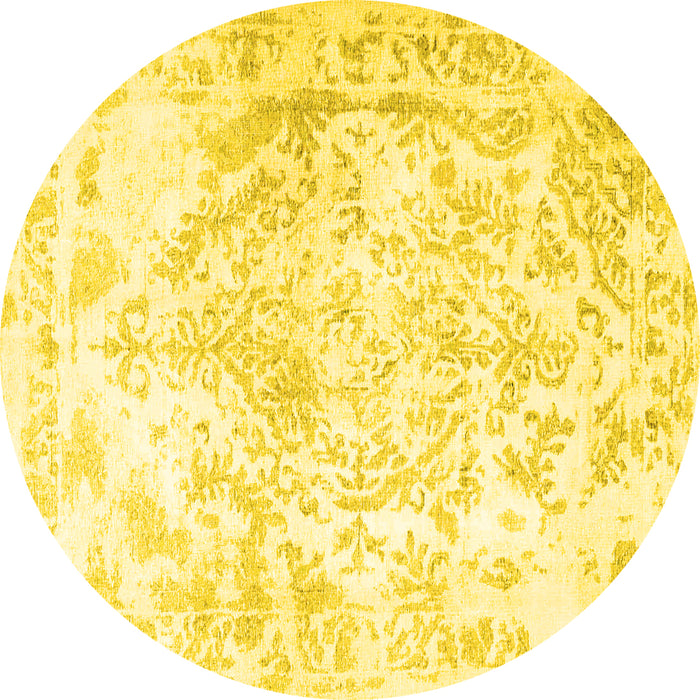 Round Persian Yellow Traditional Rug, tr4264yw