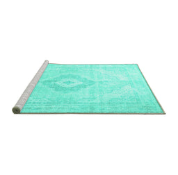 Sideview of Machine Washable Persian Turquoise Traditional Area Rugs, wshtr4265turq