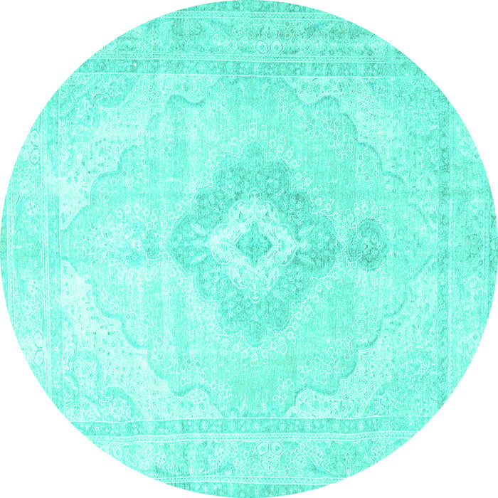 Round Machine Washable Persian Turquoise Traditional Area Rugs, wshtr4265turq