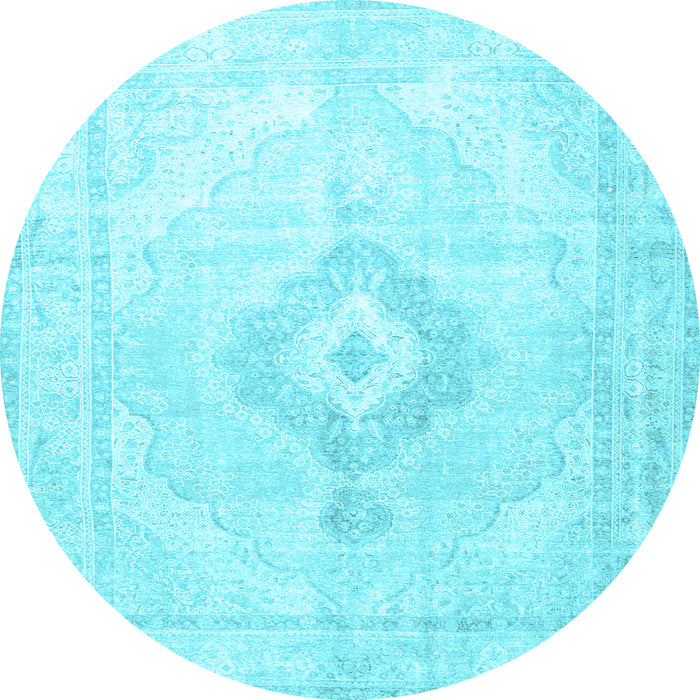 Round Machine Washable Persian Light Blue Traditional Rug, wshtr4265lblu