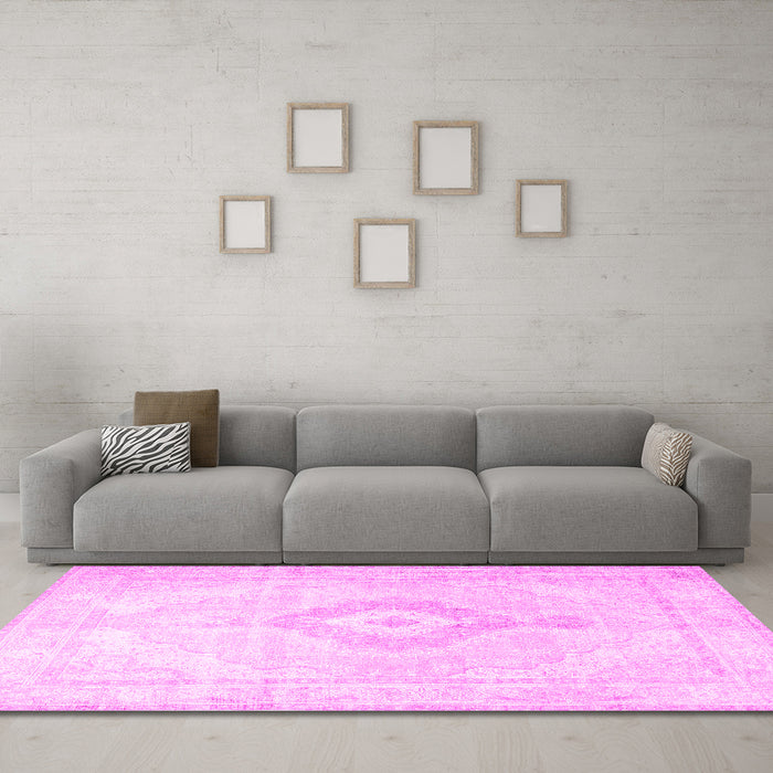 Machine Washable Persian Pink Traditional Rug in a Living Room, wshtr4265pnk