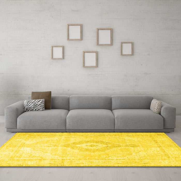 Machine Washable Persian Yellow Traditional Rug in a Living Room, wshtr4265yw