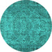 Round Machine Washable Persian Turquoise Traditional Area Rugs, wshtr4266turq