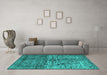 Machine Washable Persian Turquoise Traditional Area Rugs in a Living Room,, wshtr4269turq