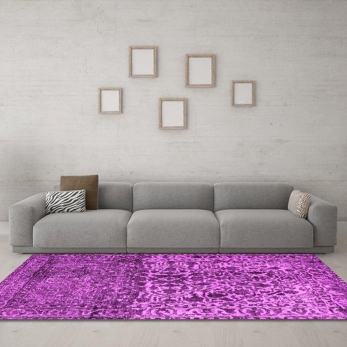 Machine Washable Persian Pink Traditional Rug in a Living Room, wshtr4269pnk