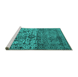 Sideview of Machine Washable Persian Turquoise Traditional Area Rugs, wshtr4269turq