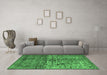 Machine Washable Persian Emerald Green Traditional Area Rugs in a Living Room,, wshtr4269emgrn